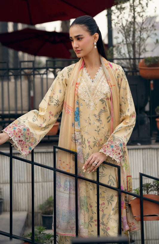 Zync by Florent Embroidered Lawn Unstitched 3 Piece Suit - FZ-3B - FL26SES - Yellow - Summer Collection