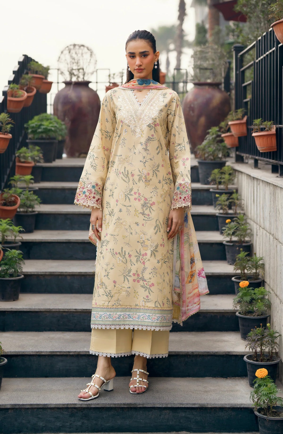 Zync by Florent Embroidered Lawn Unstitched 3 Piece Suit - FZ-3B - FL26SES - Yellow - Summer Collection