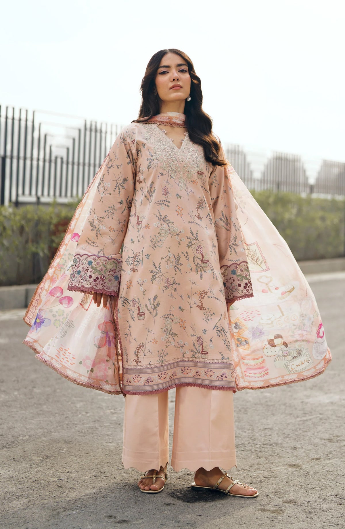 Zync by Florent Embroidered Lawn Unstitched 3 Piece Suit - FZ-3A - FL26SES - Peach - Summer Collection