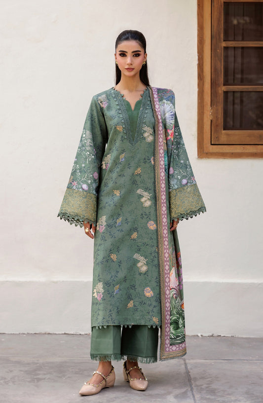Zync by Florent Embroidered Winter Fabric Unstitched 3 Piece Suit - FL-4B - FL25WW - Green - Winter Whispers Collection