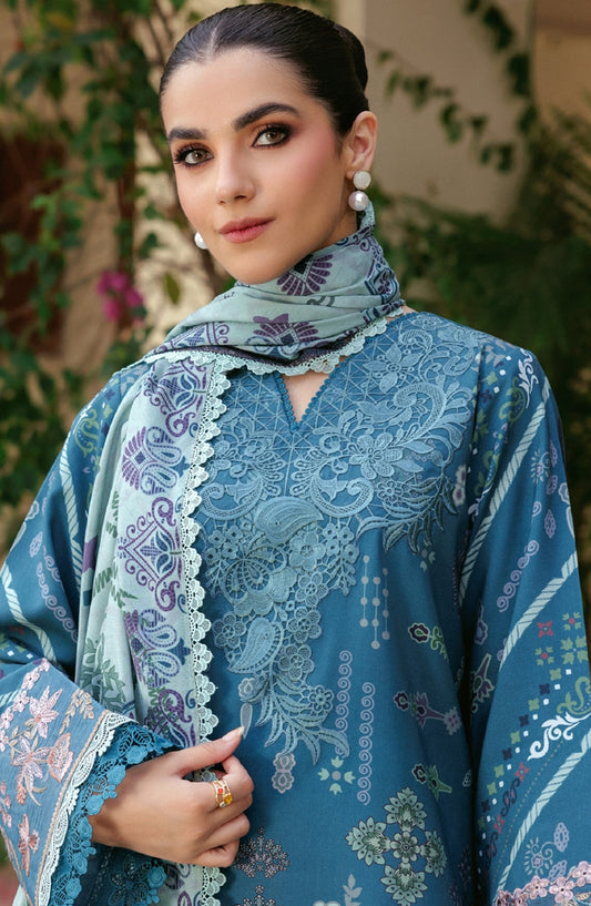 Zync by Florent Embroidered Winter Fabric Unstitched 3 Piece Suit - FL-5B - FL25WW - Blue - Winter Whispers Collection