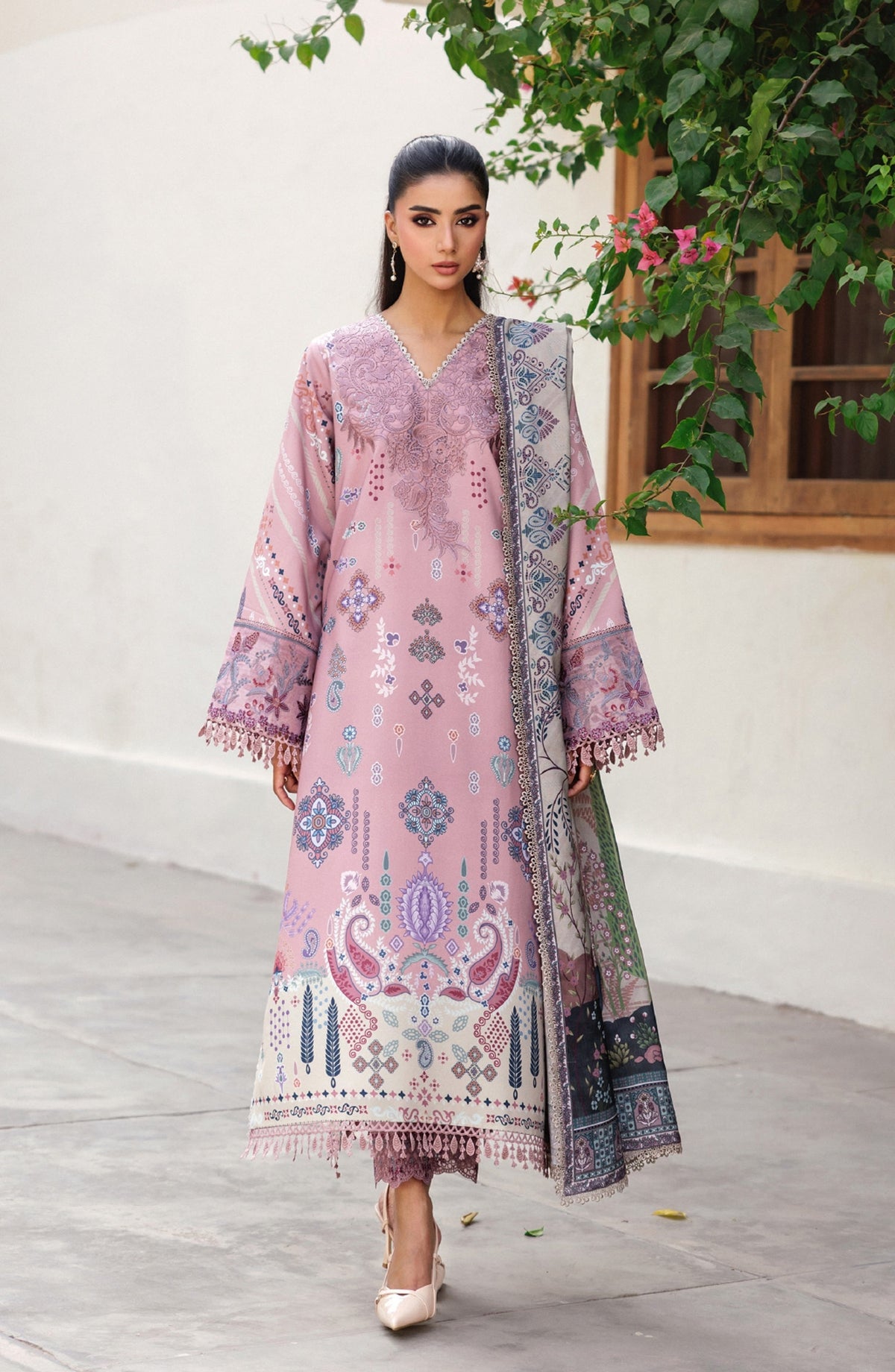 Zync by Florent Embroidered Winter Fabric Unstitched 3 Piece Suit - FL-5A - FL25WW - Pink - Winter Whispers Collection