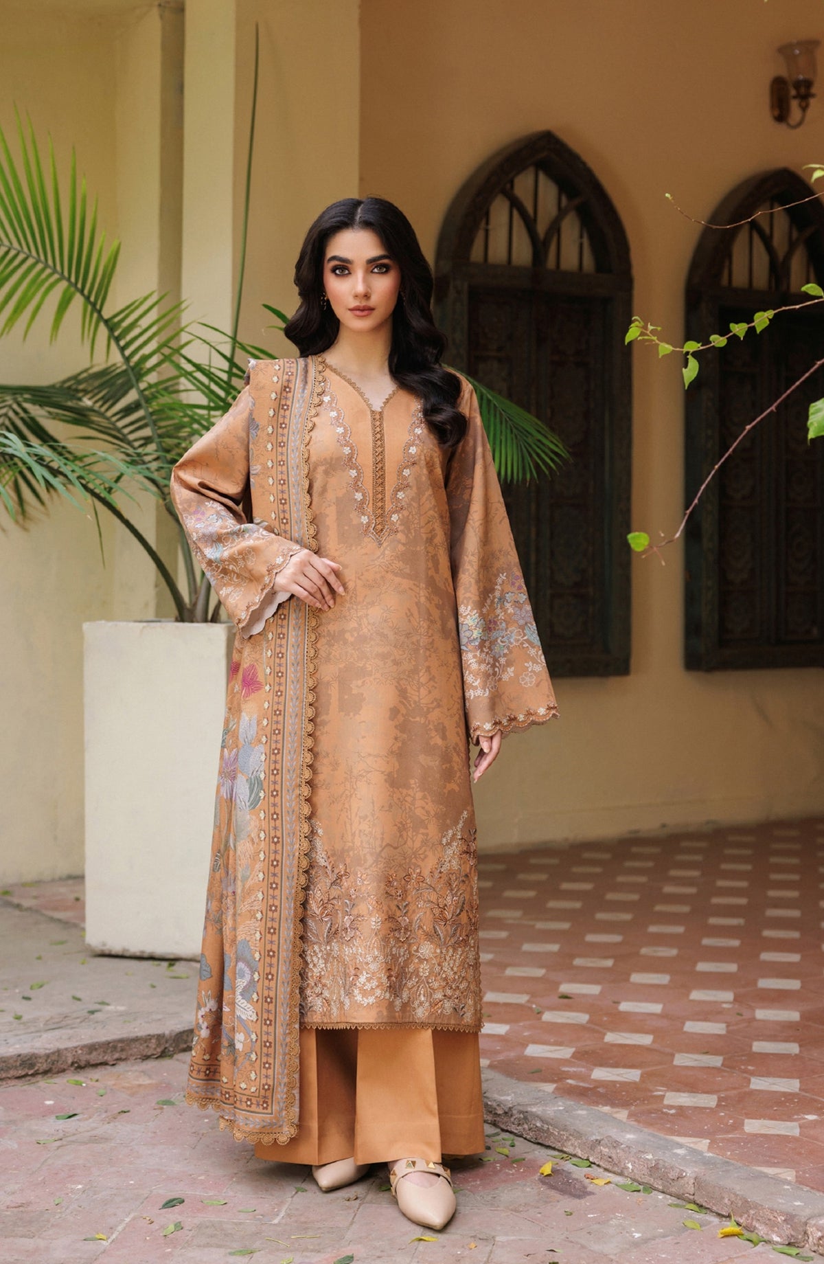 Zync by Florent Embroidered Winter Fabric Unstitched 3 Piece Suit - FL-1B - FL25WW - Orange - Winter Whispers Collection