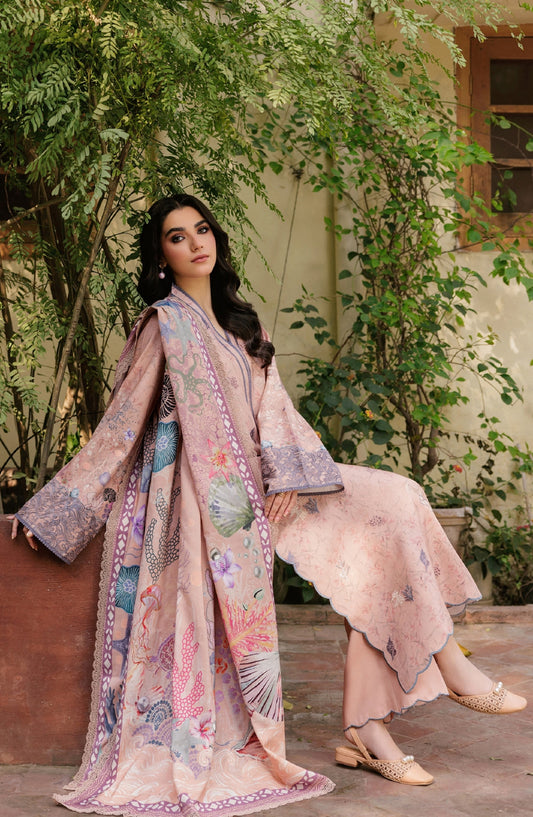 Zync by Florent Embroidered Winter Fabric Unstitched 3 Piece Suit - FL-4A - FL25WW - Pink - Winter Whispers Collection