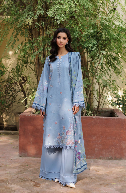 Zync by Florent Embroidered Winter Fabric Unstitched 3 Piece Suit - FL-3A - FL25WW - Blue - Winter Whispers Collection