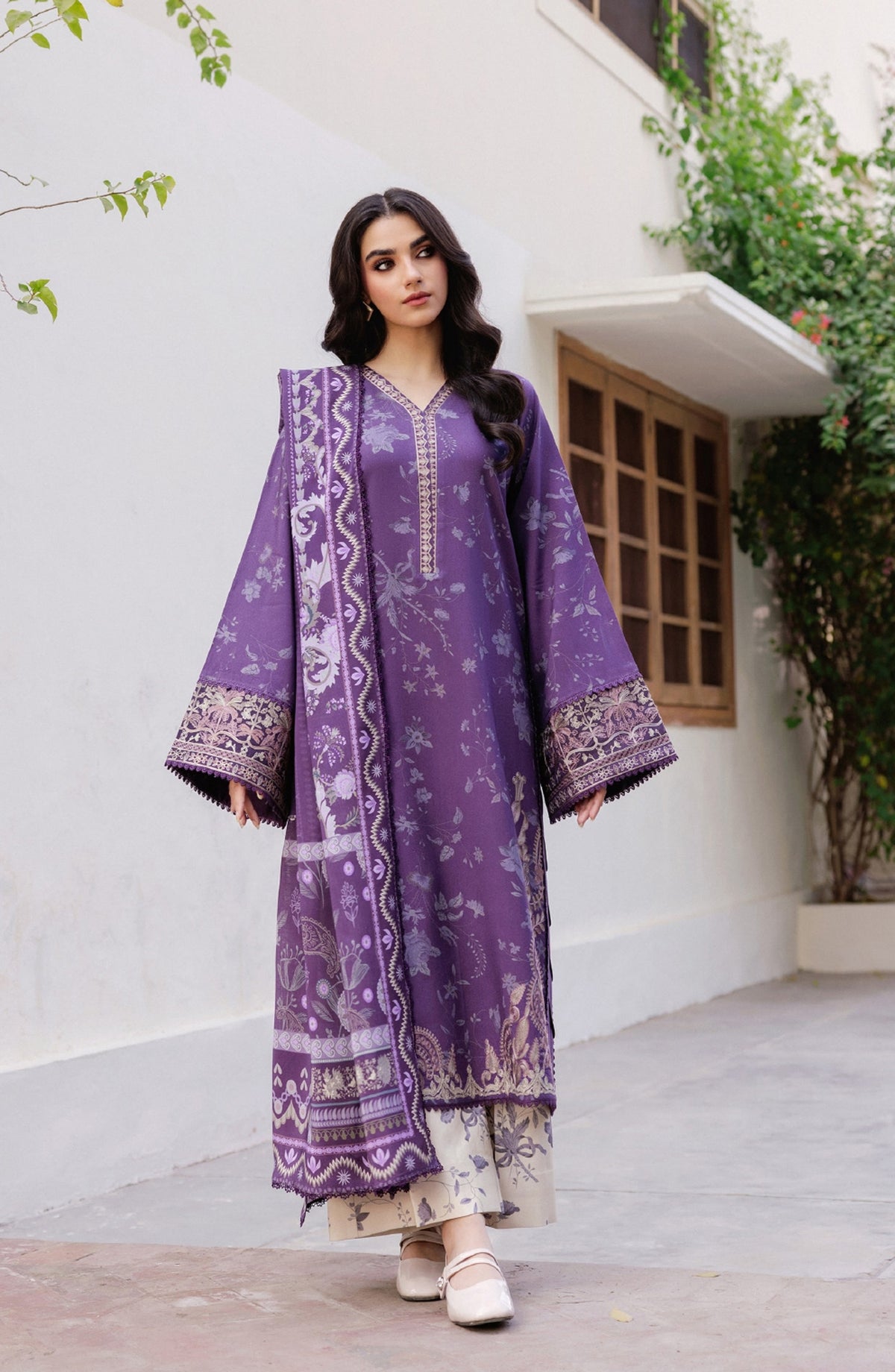 Zync by Florent Embroidered Winter Fabric Unstitched 3 Piece Suit - FL-7B - FL25WW - Purple - Winter Whispers Collection