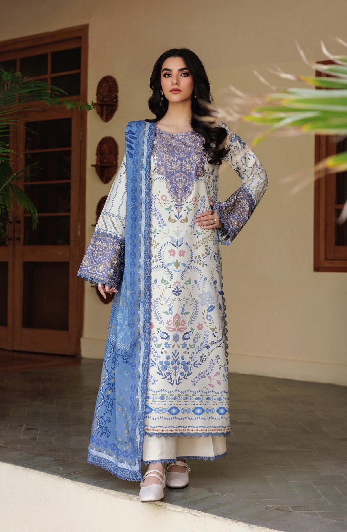 Zync by Florent Embroidered Winter Fabric Unstitched 3 Piece Suit - FL-8A - FL25WW - White - Winter Whispers Collection