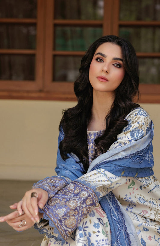 Zync by Florent Embroidered Winter Fabric Unstitched 3 Piece Suit - FL-8A - FL25WW - White - Winter Whispers Collection