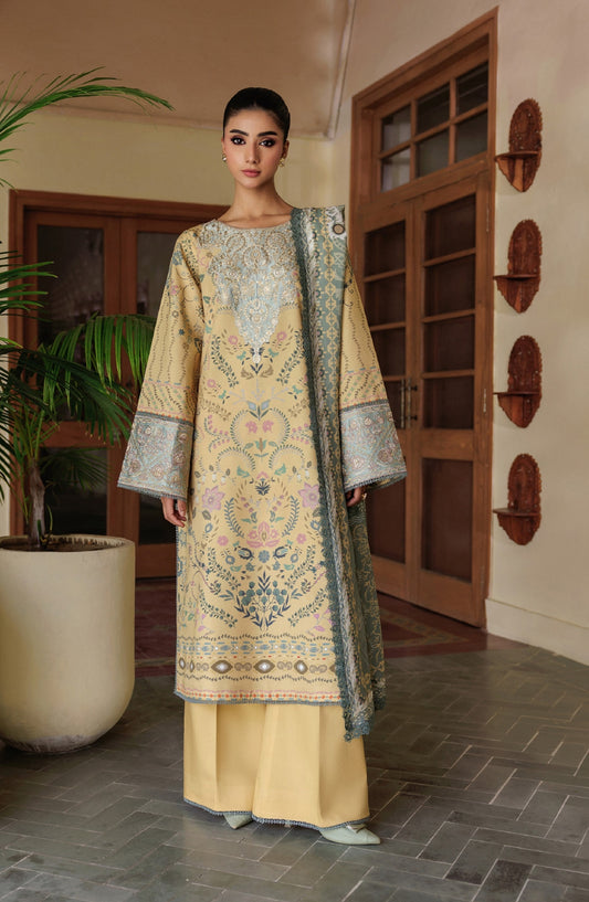 Zync by Florent Embroidered Winter Fabric Unstitched 3 Piece Suit - FL-8B - FL25WW - Yellow - Winter Whispers Collection