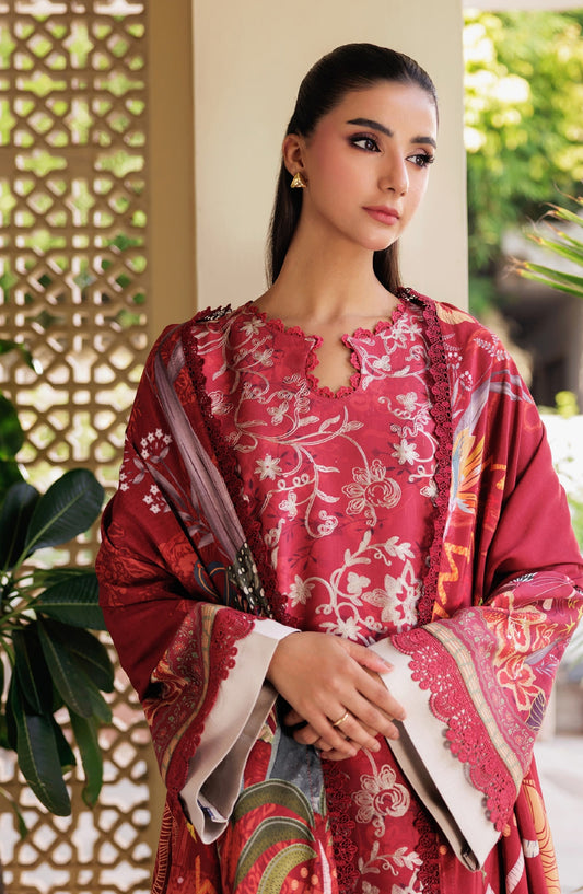 Zync by Florent Embroidered Winter Fabric Unstitched 3 Piece Suit - FL-6B - FL25WW - Red - Winter Whispers Collection