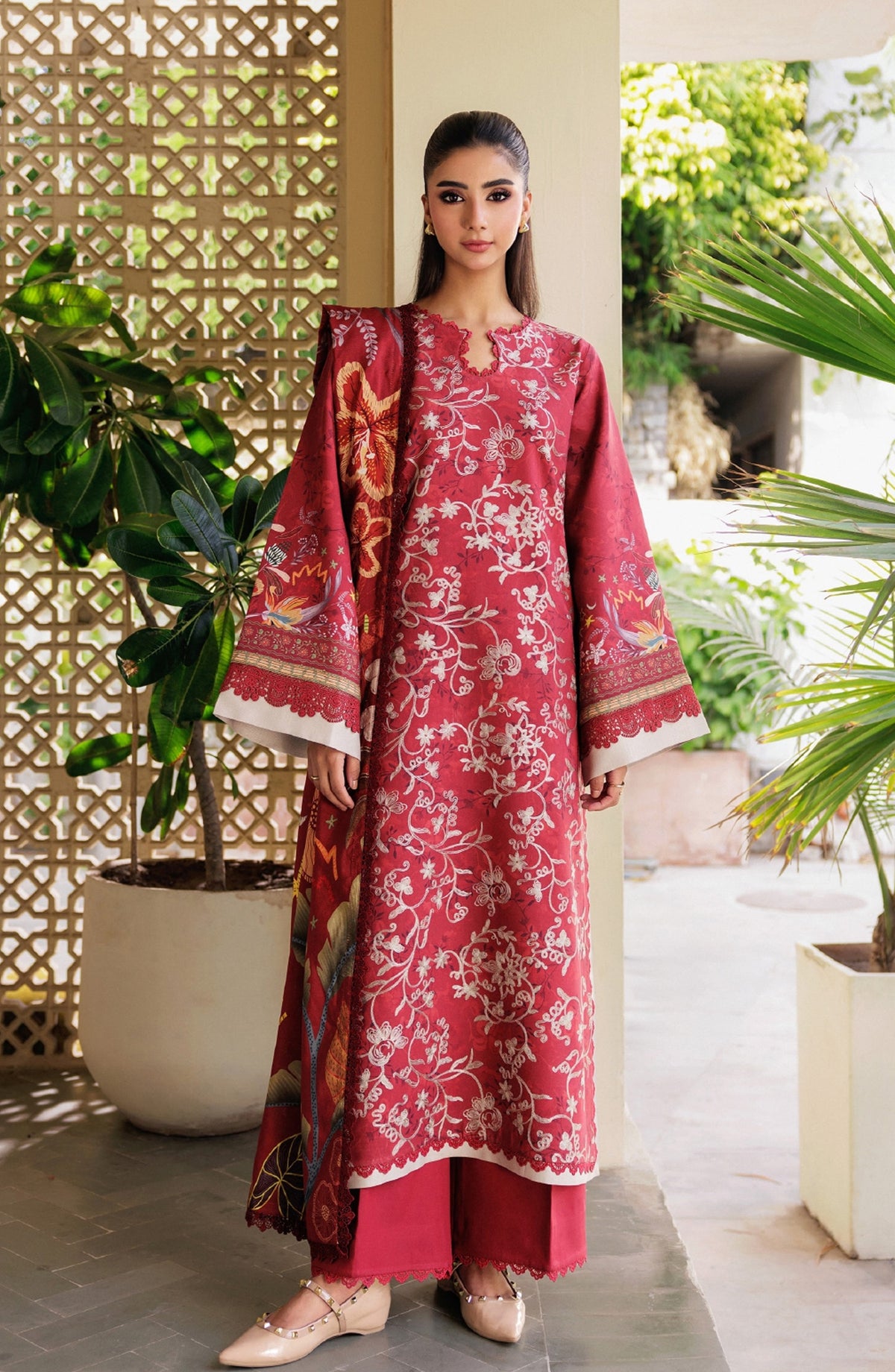Zync by Florent Embroidered Winter Fabric Unstitched 3 Piece Suit - FL-6B - FL25WW - Red - Winter Whispers Collection