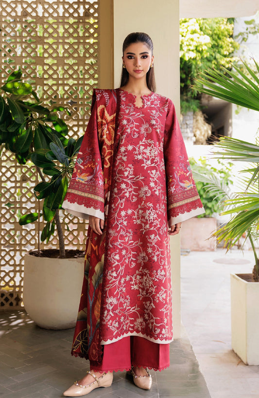 Zync by Florent Embroidered Winter Fabric Unstitched 3 Piece Suit - FL-6B - FL25WW - Red - Winter Whispers Collection