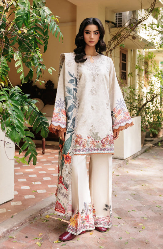 Zync by Florent Embroidered Winter Fabric Unstitched 3 Piece Suit - FL-2A - FL25WW - White - Winter Whispers Collection