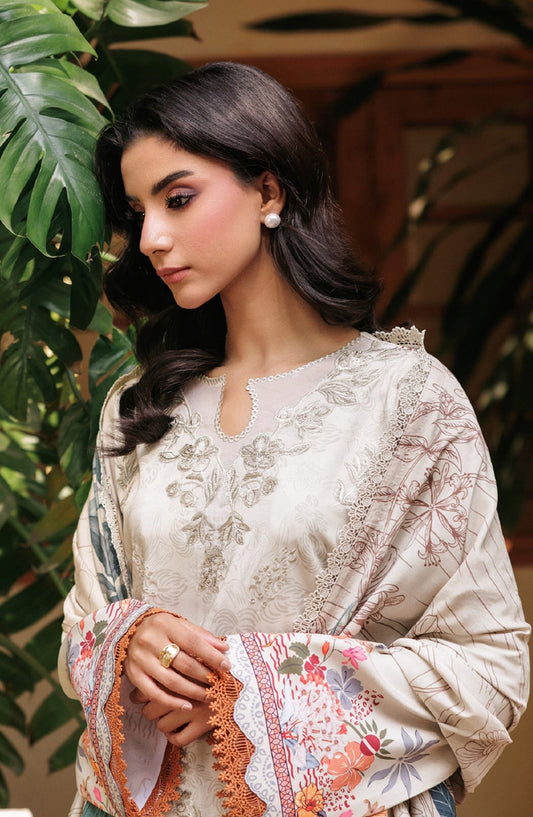 Zync by Florent Embroidered Winter Fabric Unstitched 3 Piece Suit - FL-2A - FL25WW - White - Winter Whispers Collection