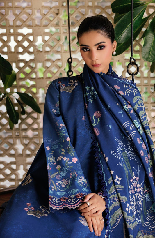 Zync by Florent Embroidered Winter Fabric Unstitched 3 Piece Suit - FL-9B - FL25WW - Blue - Winter Whispers Collection