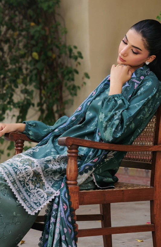 Zync by Florent Embroidered Winter Fabric Unstitched 3 Piece Suit - FL-7A - FL25WW - Green - Winter Whispers Collection