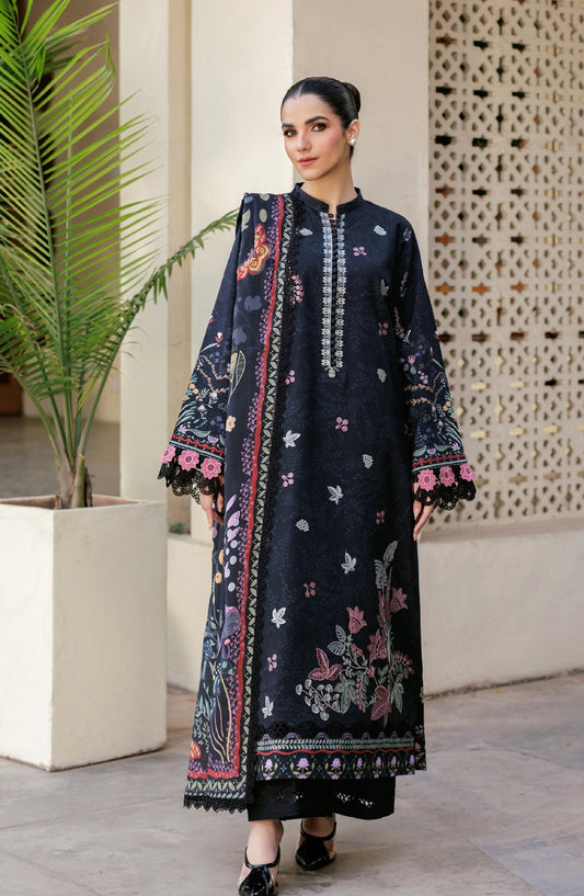 Zync by Florent Embroidered Winter Fabric Unstitched 3 Piece Suit - FL-3B - FL25WW - Black - Winter Whispers Collection