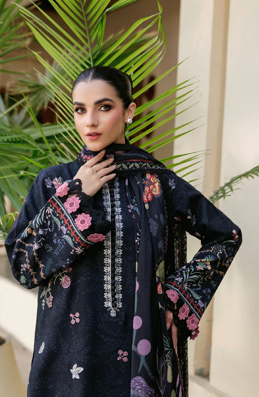 Zync by Florent Embroidered Winter Fabric Unstitched 3 Piece Suit - FL-3B - FL25WW - Black - Winter Whispers Collection