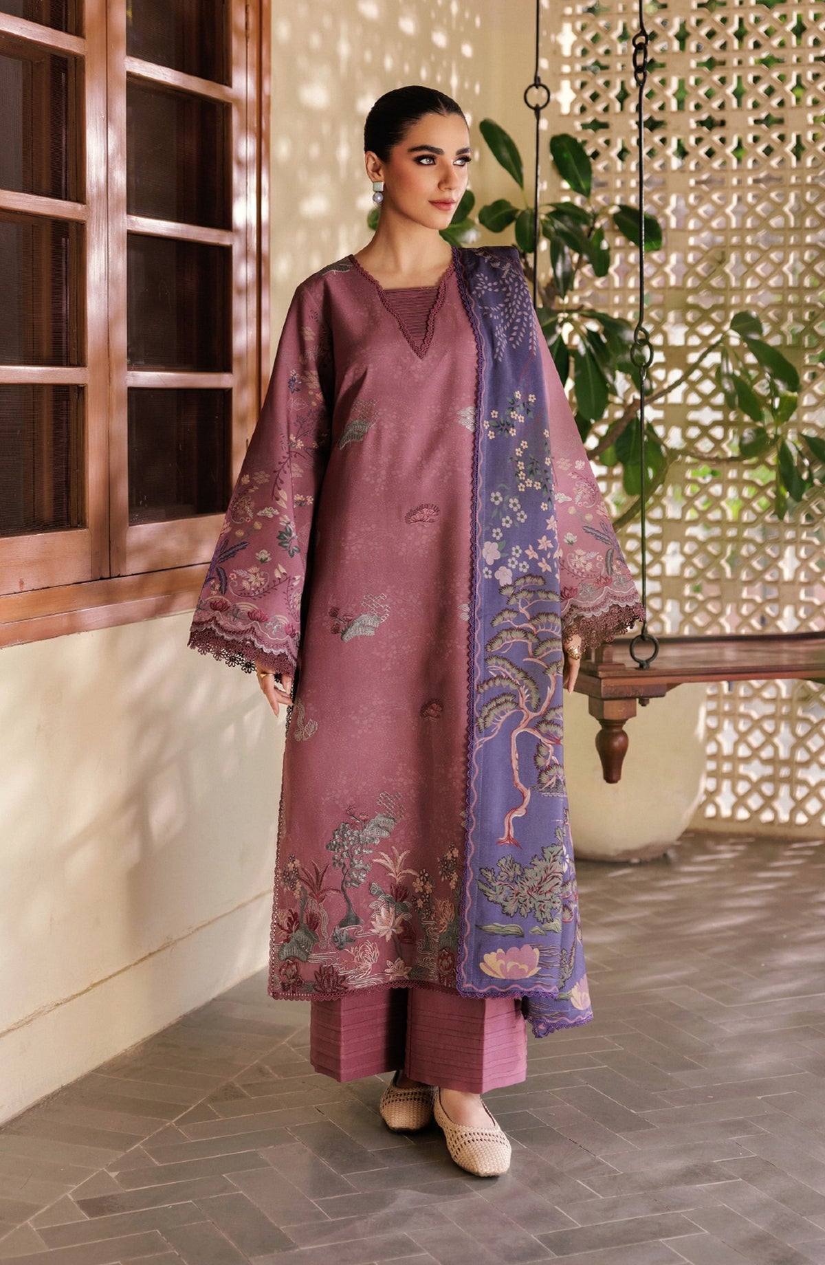 Zync by Florent Embroidered Winter Fabric Unstitched 3 Piece Suit - FL-9A - FL25WW - Pink - Winter Whispers Collection