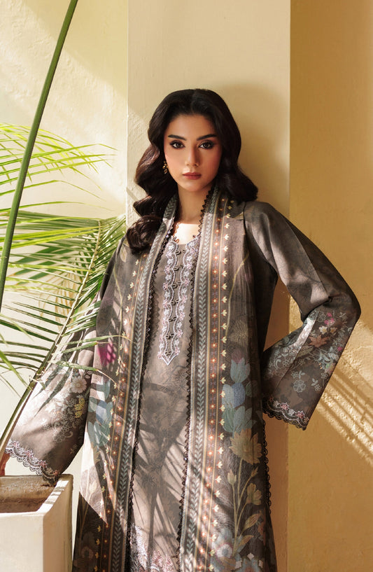 Zync by Florent Embroidered Winter Fabric Unstitched 3 Piece Suit - FL-1A - FL25WW - Grey - Winter Whispers Collection