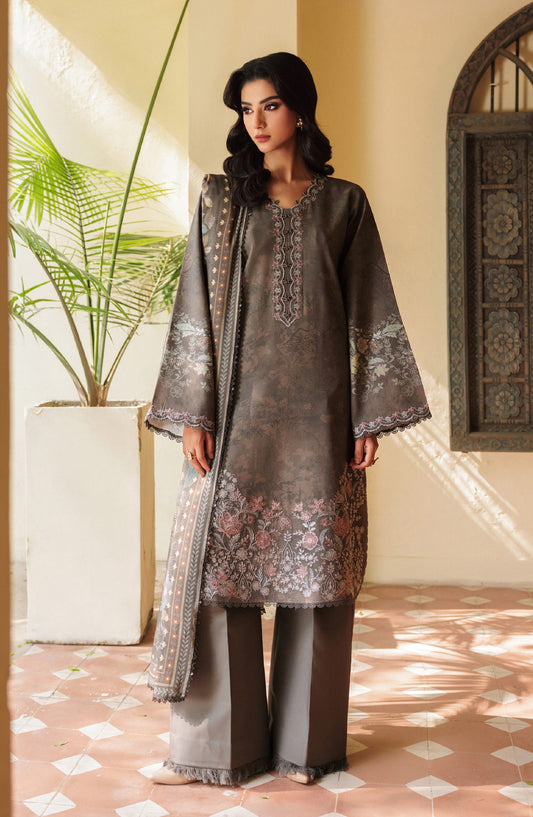 Zync by Florent Embroidered Winter Fabric Unstitched 3 Piece Suit - FL-1A - FL25WW - Grey - Winter Whispers Collection