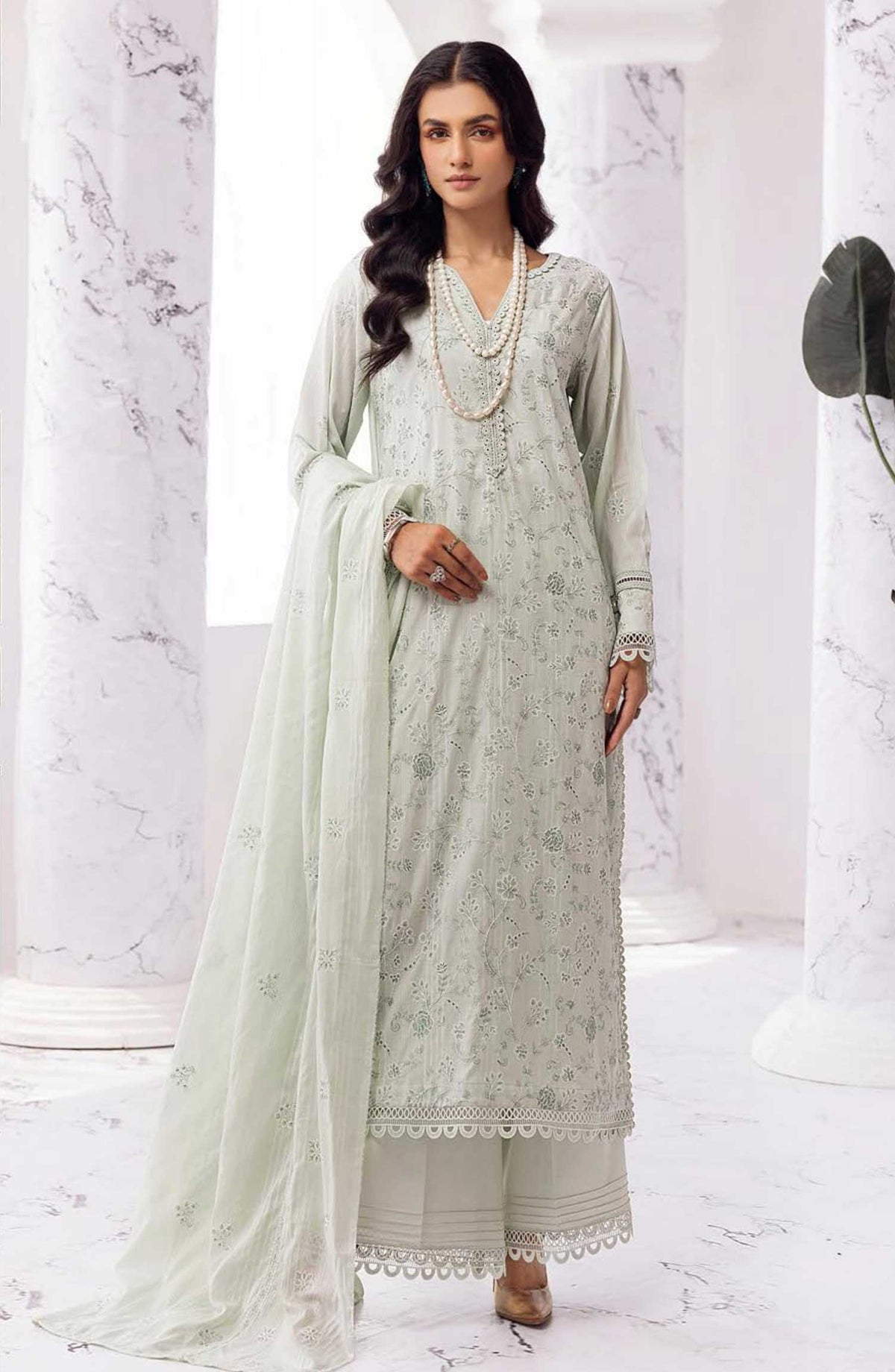 Arzoo by Khoobsurat Embroidered Slub Lawn Unstitched 3 Piece - A-61 - K25A - Pista Green - Summer Collection