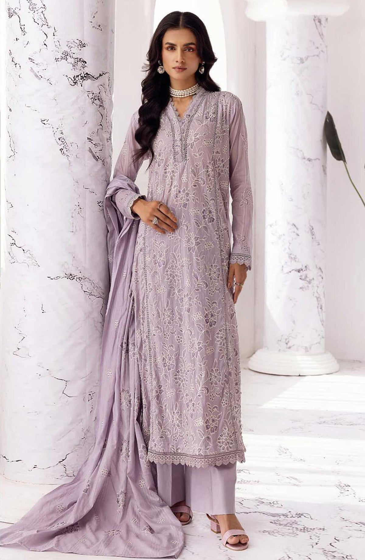 Arzoo by Khoobsurat Embroidered Slub Lawn Unstitched 3 Piece - A-62 - K25A - Lavender - Summer Collection