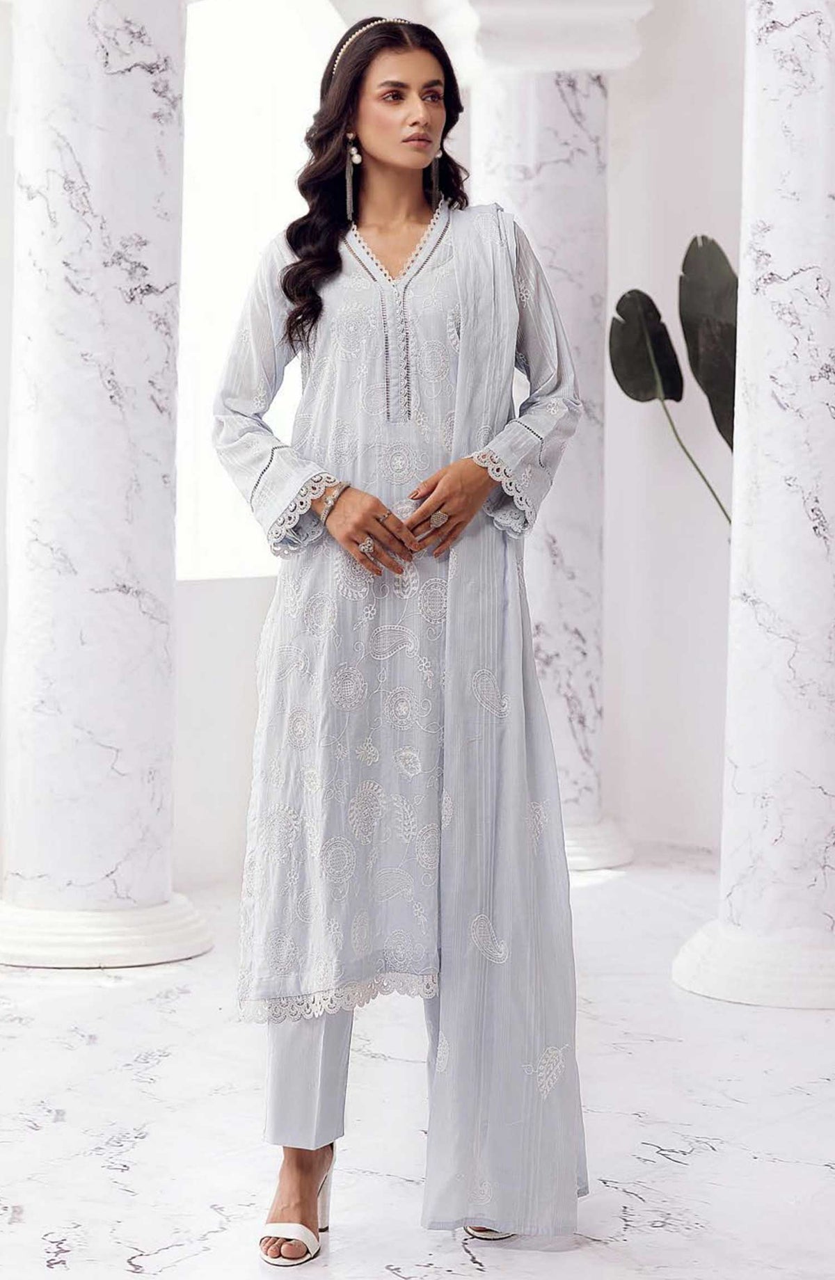 Arzoo by Khoobsurat Embroidered Slub Lawn Unstitched 3 Piece - A-65 - K25A - Sky Blue - Summer Collection