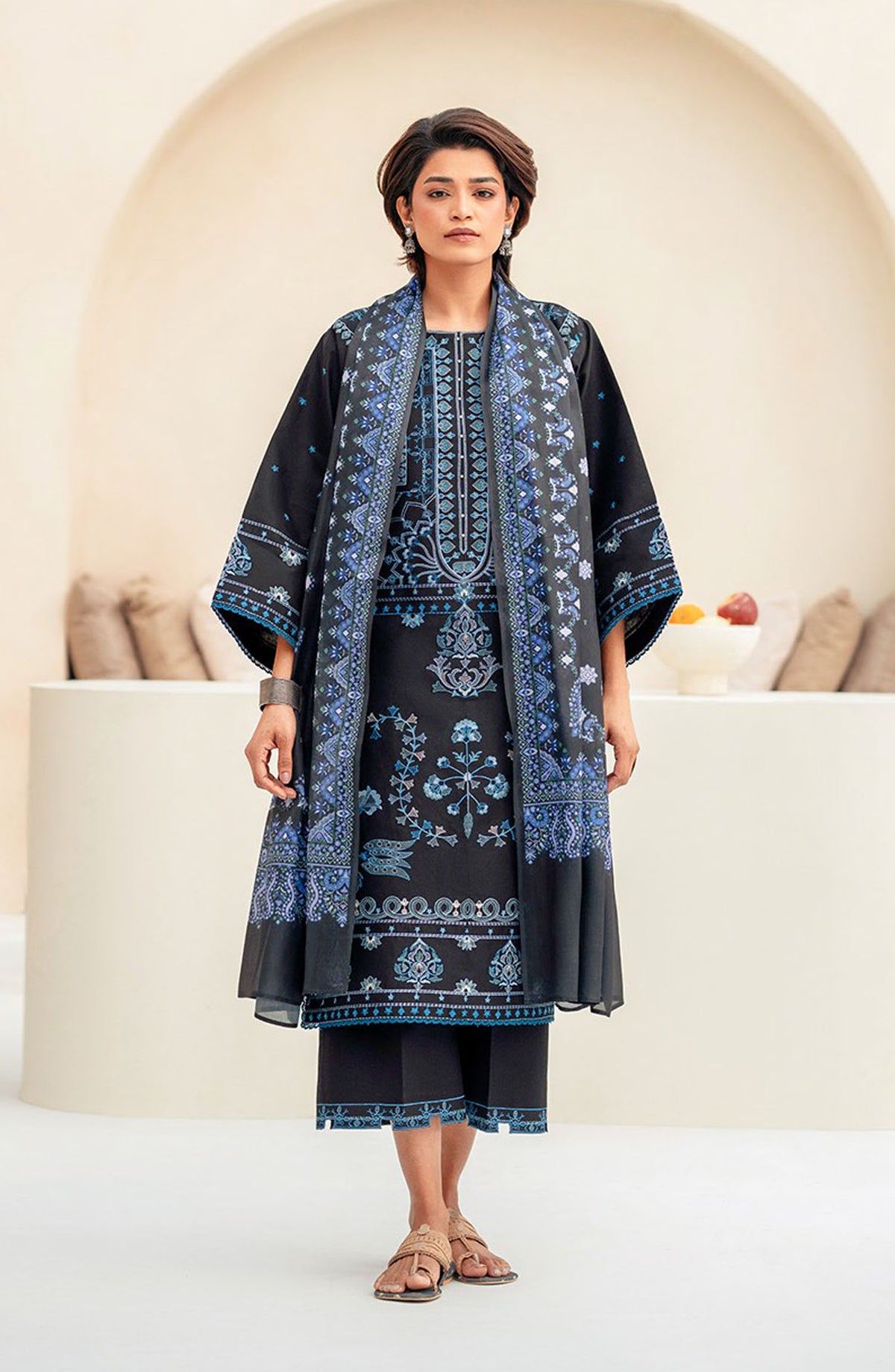 Aaina by bin Ilyas Embroidered Lawn Unstitched 3 Piece Suit - Article-87A - BL25AA - Black - Summer Collection