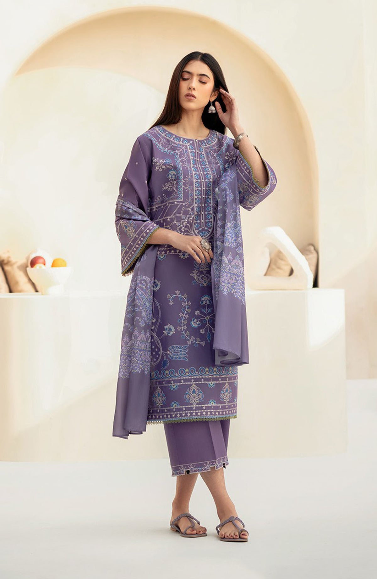 Aaina by bin Ilyas Embroidered Lawn Unstitched 3 Piece Suit - Article-87B - BL25AA - Purple - Summer Collection