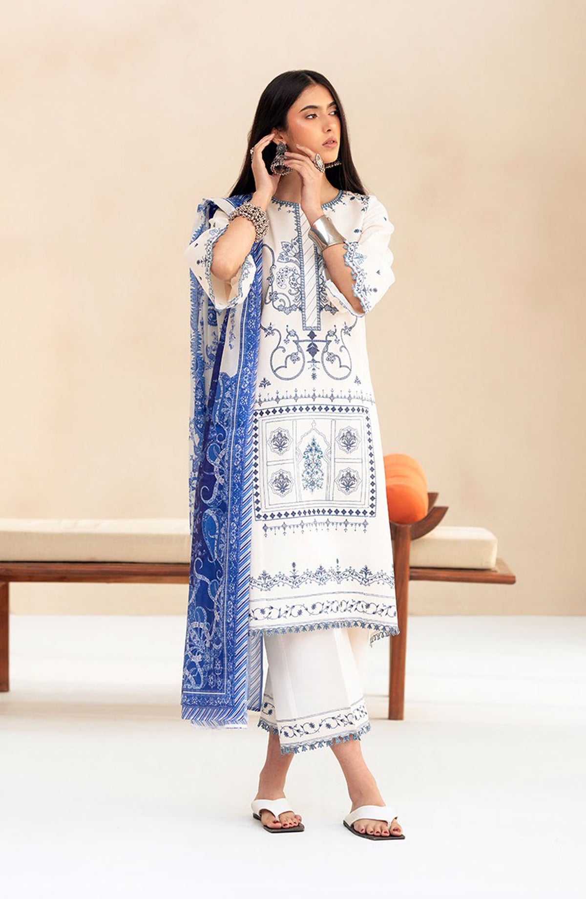 Aaina by bin Ilyas Embroidered Lawn Unstitched 3 Piece Suit - Article-85B - BL25AA - White - Summer Collection