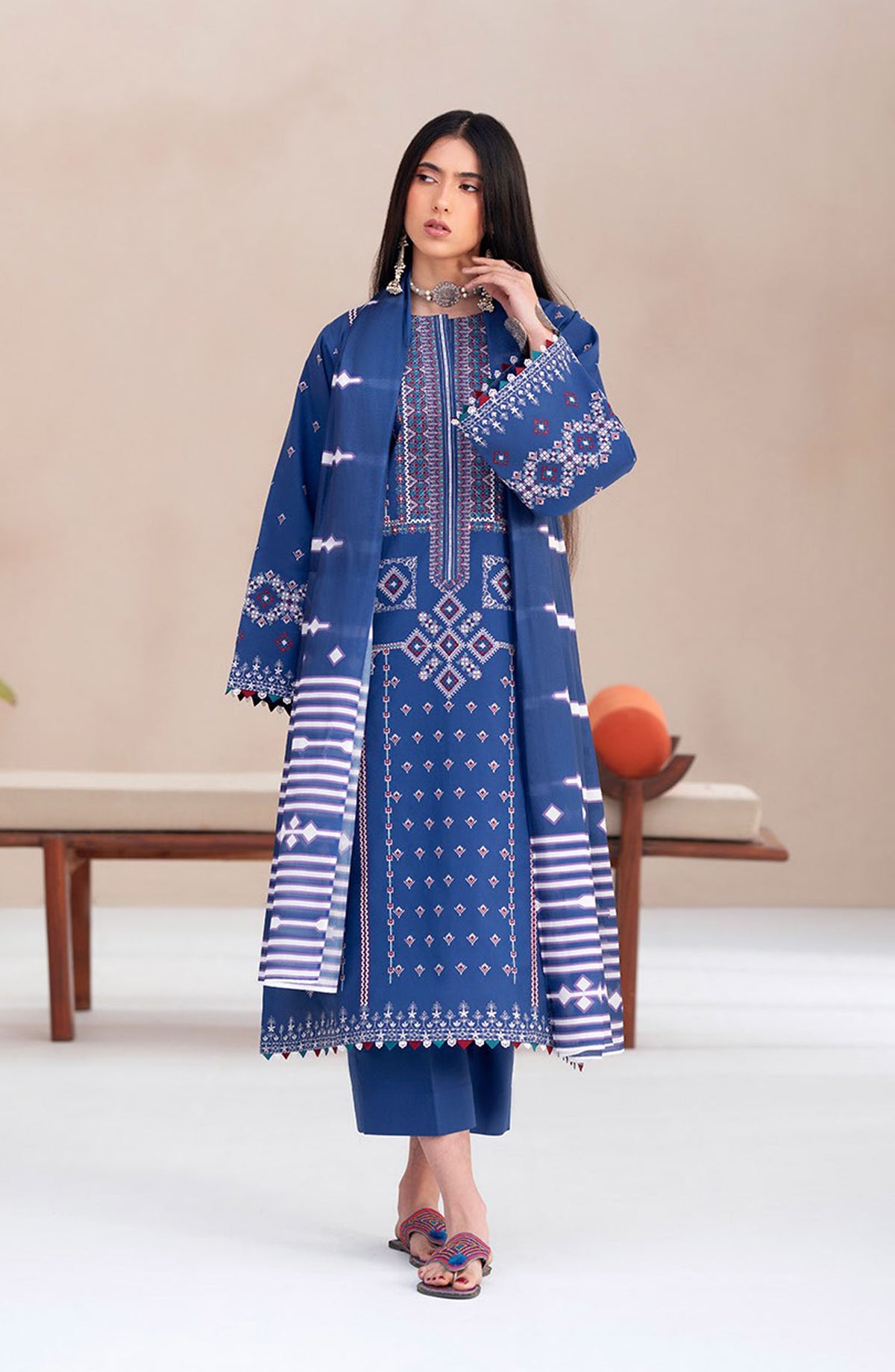Aaina by bin Ilyas Embroidered Lawn Unstitched 3 Piece Suit - Article-84B - BL25AA - Blue - Summer Collection