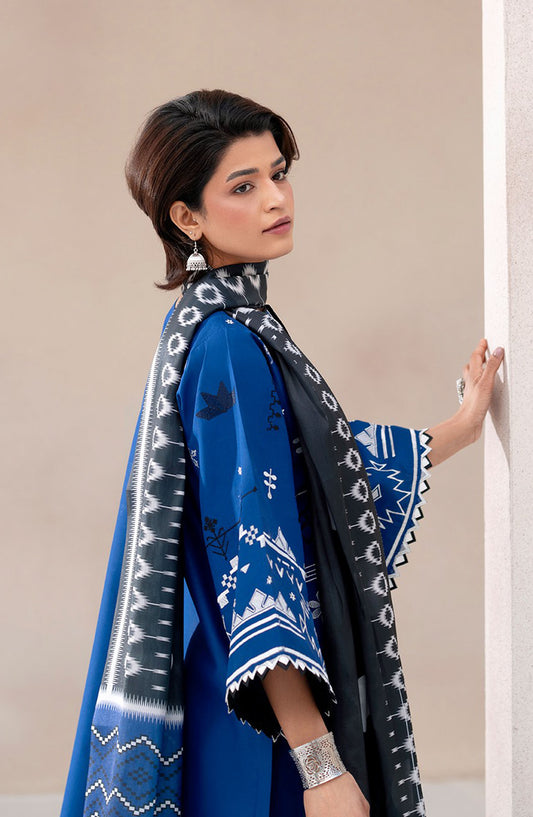 Aaina by bin Ilyas Embroidered Lawn Unstitched 3 Piece Suit - Article-81A - BL25AA - Blue - Summer Collection