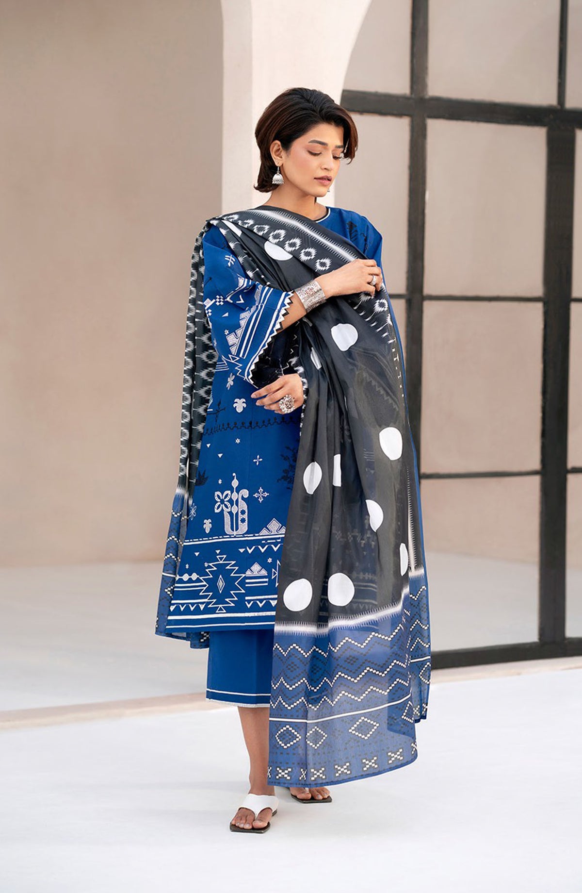 Aaina by bin Ilyas Embroidered Lawn Unstitched 3 Piece Suit - Article-81A - BL25AA - Blue - Summer Collection