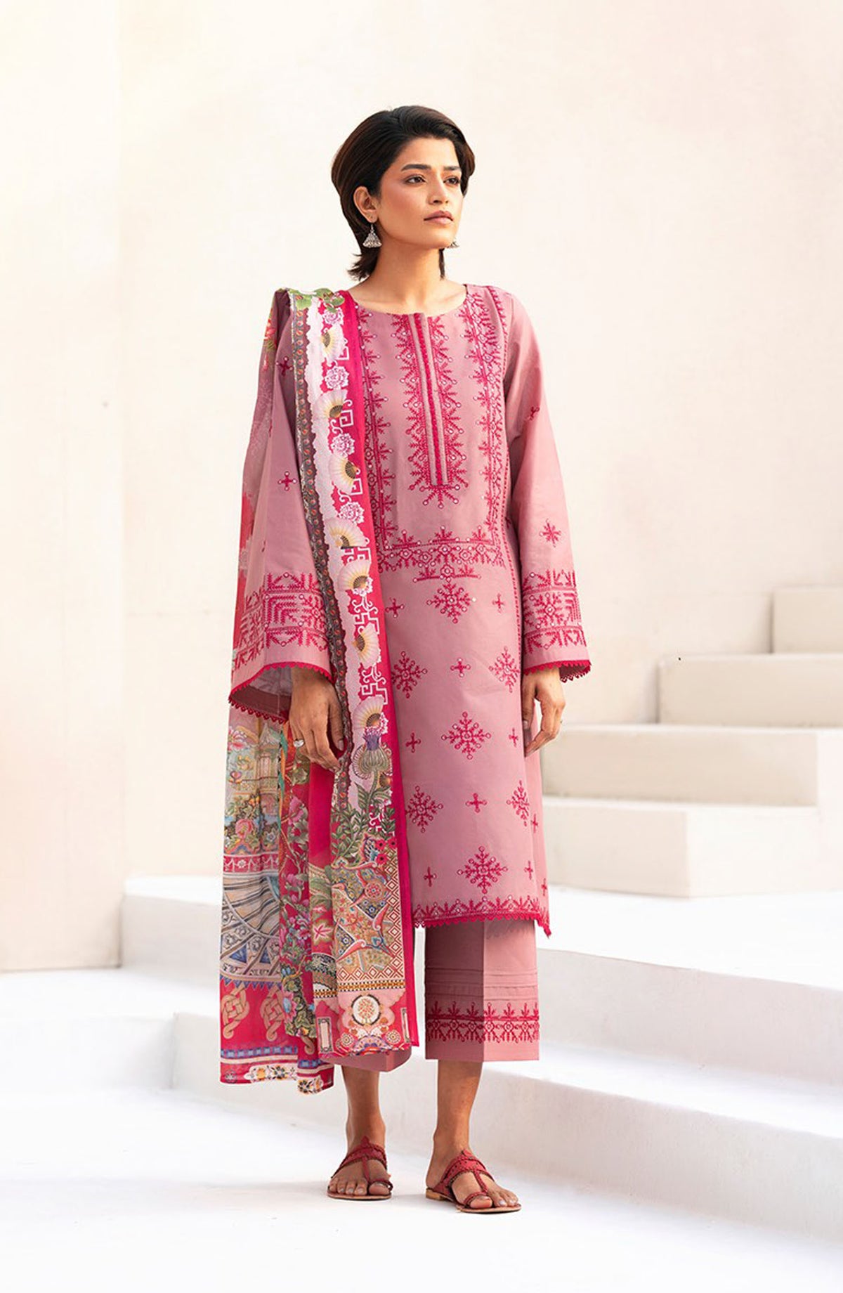 Aaina by bin Ilyas Embroidered Lawn Unstitched 3 Piece Suit - Article-83B - BL25AA - Pink - Summer Collection