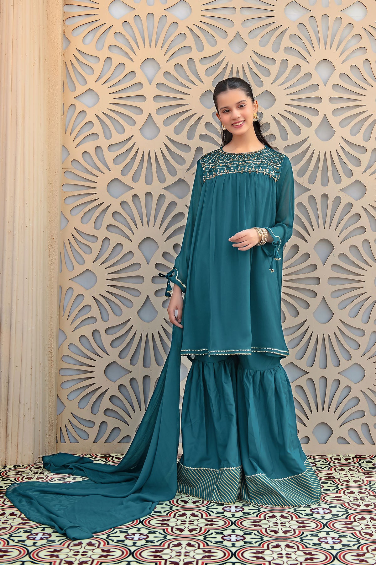 Ochre Festive Wear Chiffon Stitched 3 Piece - AC-61 - - Green - Girls Collection