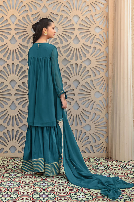 Ochre Festive Wear Chiffon Stitched 3 Piece - AC-61 - - Green - Girls Collection