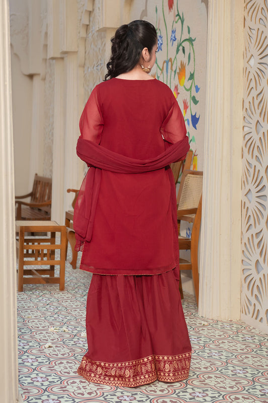 Ochre Festive Wear Chiffon Stitched 3 Piece - AC-64 - Maroon - Girls Collection