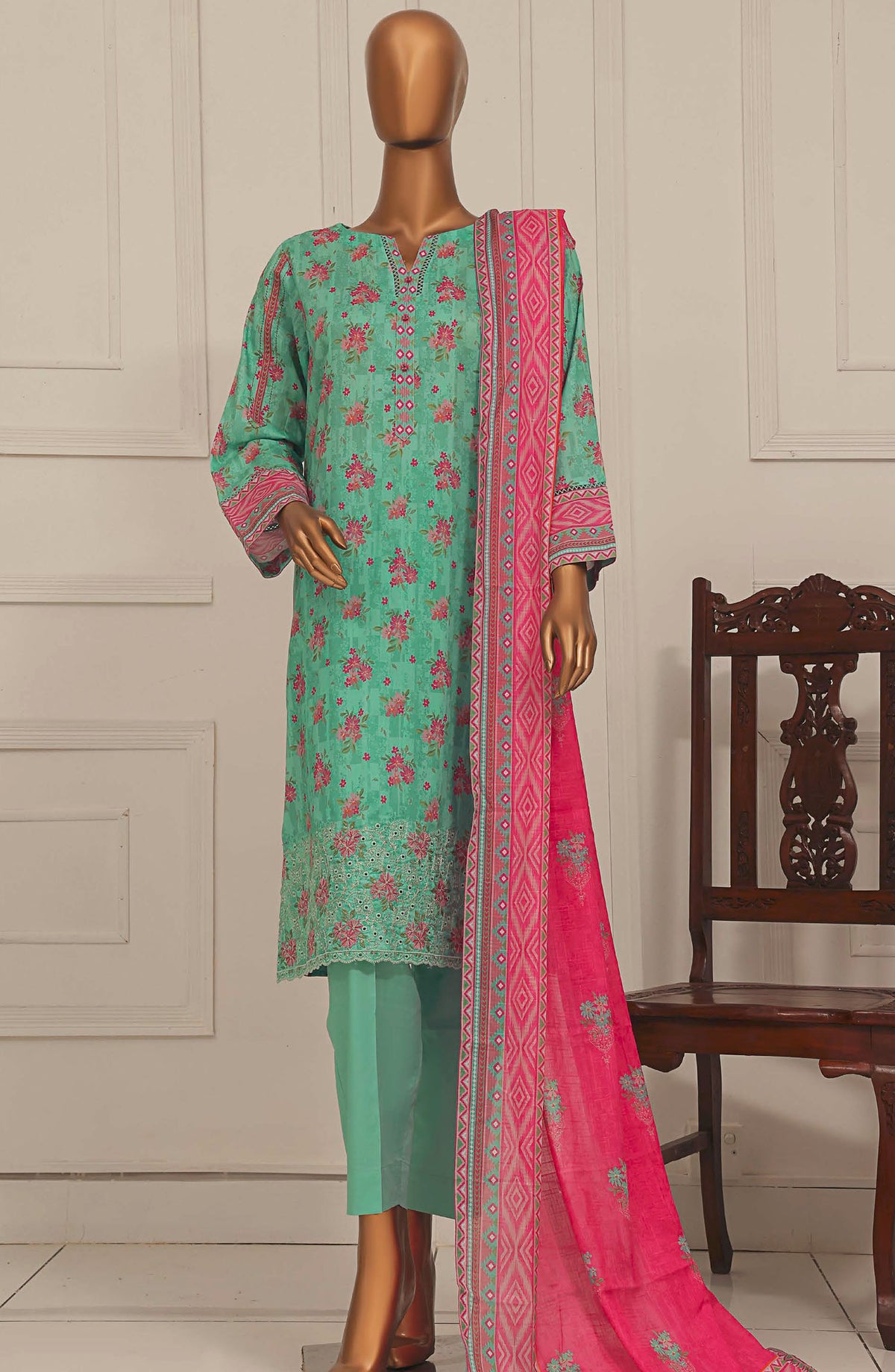 Asasa by HZ Textile Embroidered Lawn Unstitched 3 Piece Suit - AEL-255 - HZ25ASSL - Sea Green - Summer Collection