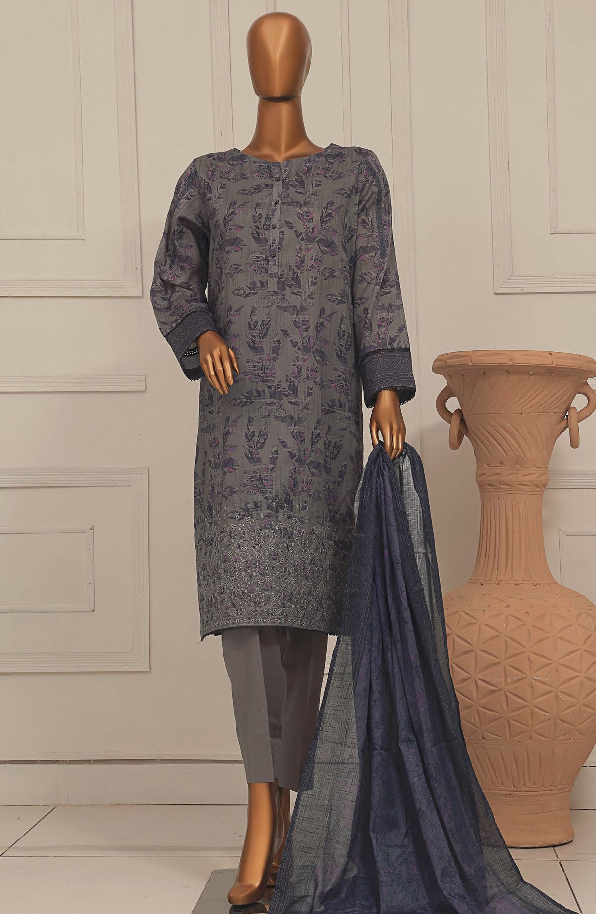 Asasa by HZ Textile Embroidered Lawn Unstitched 3 Piece Suit - AEL-257 - HZ25ASSL - Grey - Summer Collection
