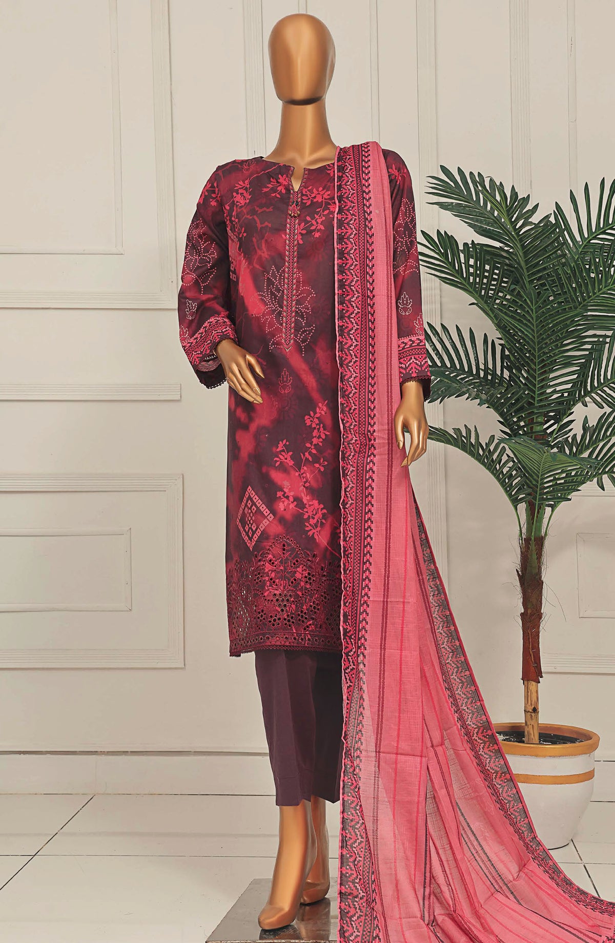 Asasa by HZ Textile Embroidered Lawn Unstitched 3 Piece Suit - AEL-258 - HZ25ASSL - Maroon - Summer Collection