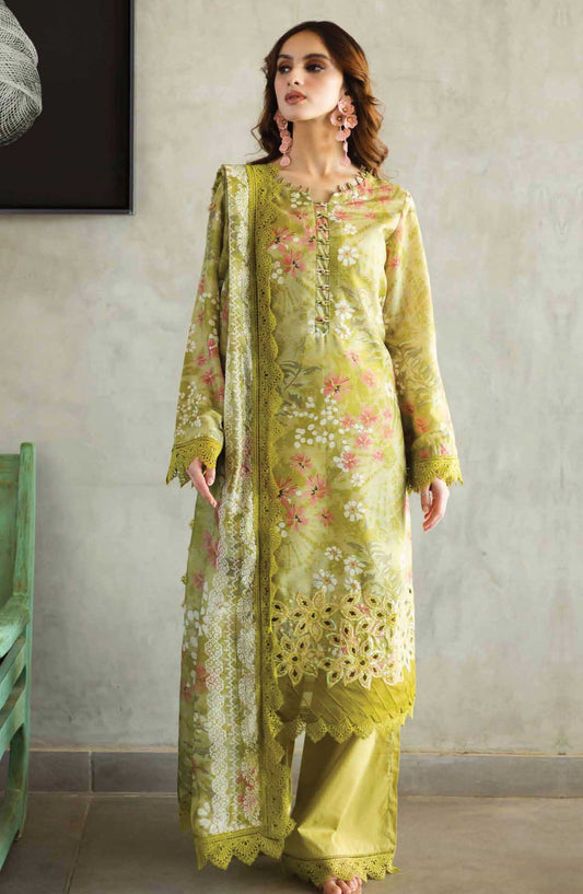 Aafreen by Riaz Arts Embroidered Lawn Unstitched 3 Piece - AF-162 - RA25PE - Creamy Yellow - Summer Collection
