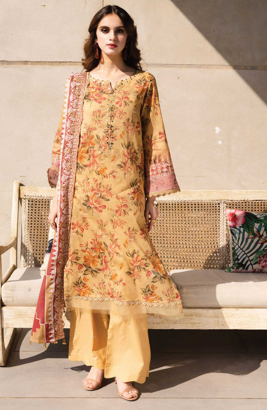 Afreen by Riaz Arts Embroidered Lawn Unstitched 3 Piece Suit - AF-163 - RA25AL - Mustard - Summer Collection