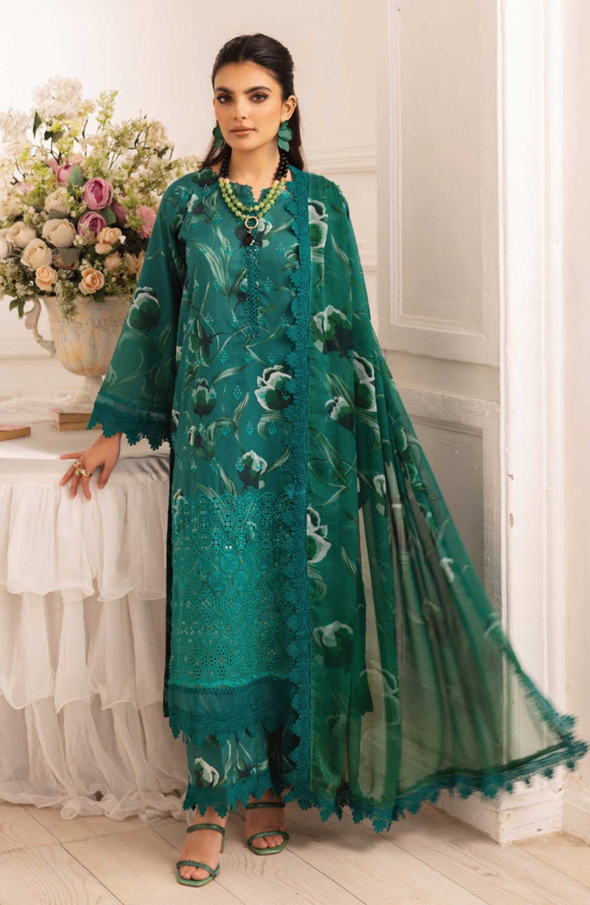 Aafreen by Riaz Arts Chikankari Lawn Unstitched 3 Piece - AF-180 - RA25AC - Dark Green - Summer Collection