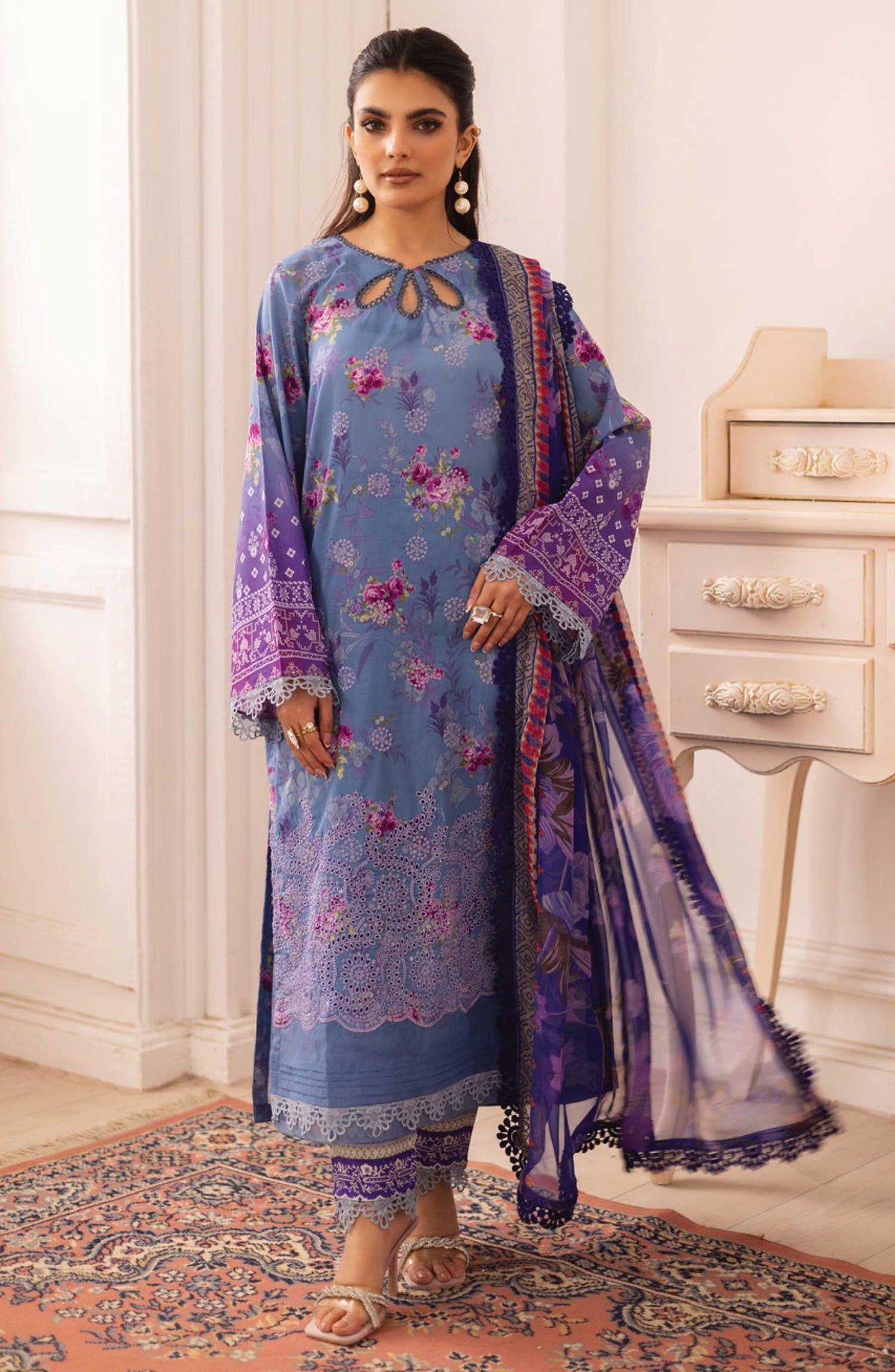 Aafreen by Riaz Arts Chikankari Lawn Unstitched 3 Piece - AF-182 - RA25AC - Lavender - Summer Collection