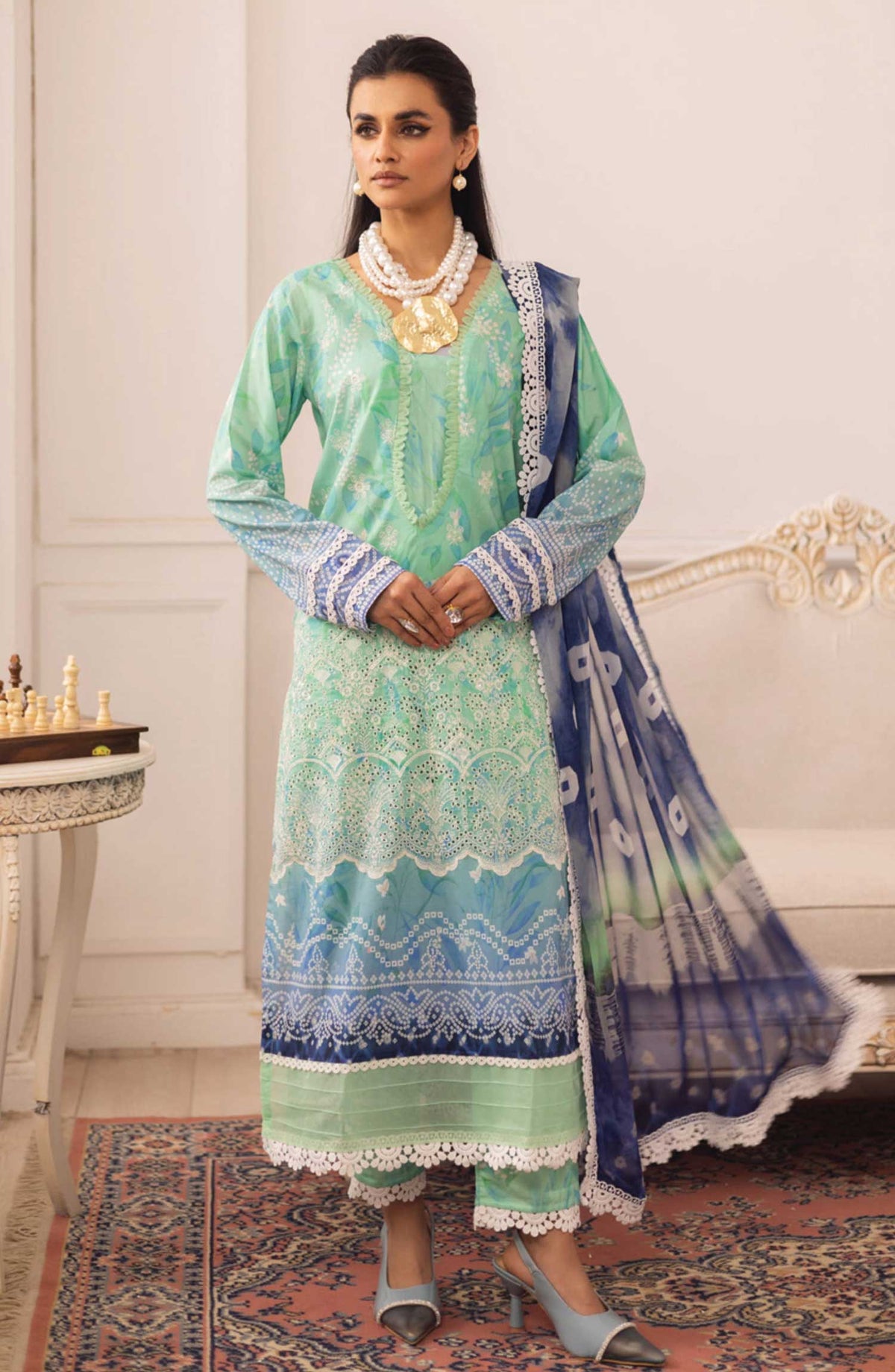 Aafreen by Riaz Arts Chikankari Lawn Unstitched 3 Piece - AF-185 - RA25AC - Teal Green - Summer Collection
