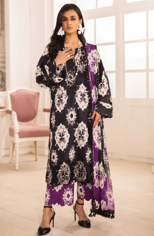 Aafreen by Riaz Arts Embroidered Lawn Unstitched 3 Piece Suit - AF-186 - RA25ALC - Black - Summer Collection