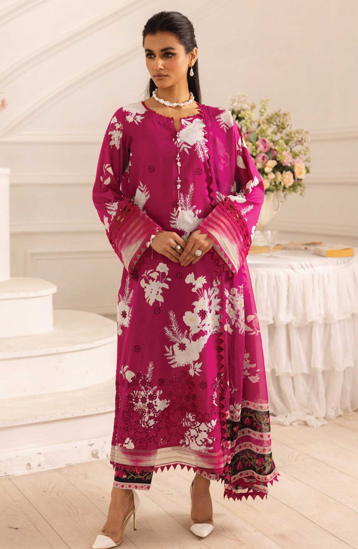 Aafreen by Riaz Arts Embroidered Lawn Unstitched 3 Piece Suit - AF-193 - RA25ALC - Hot Pink - Summer Collection
