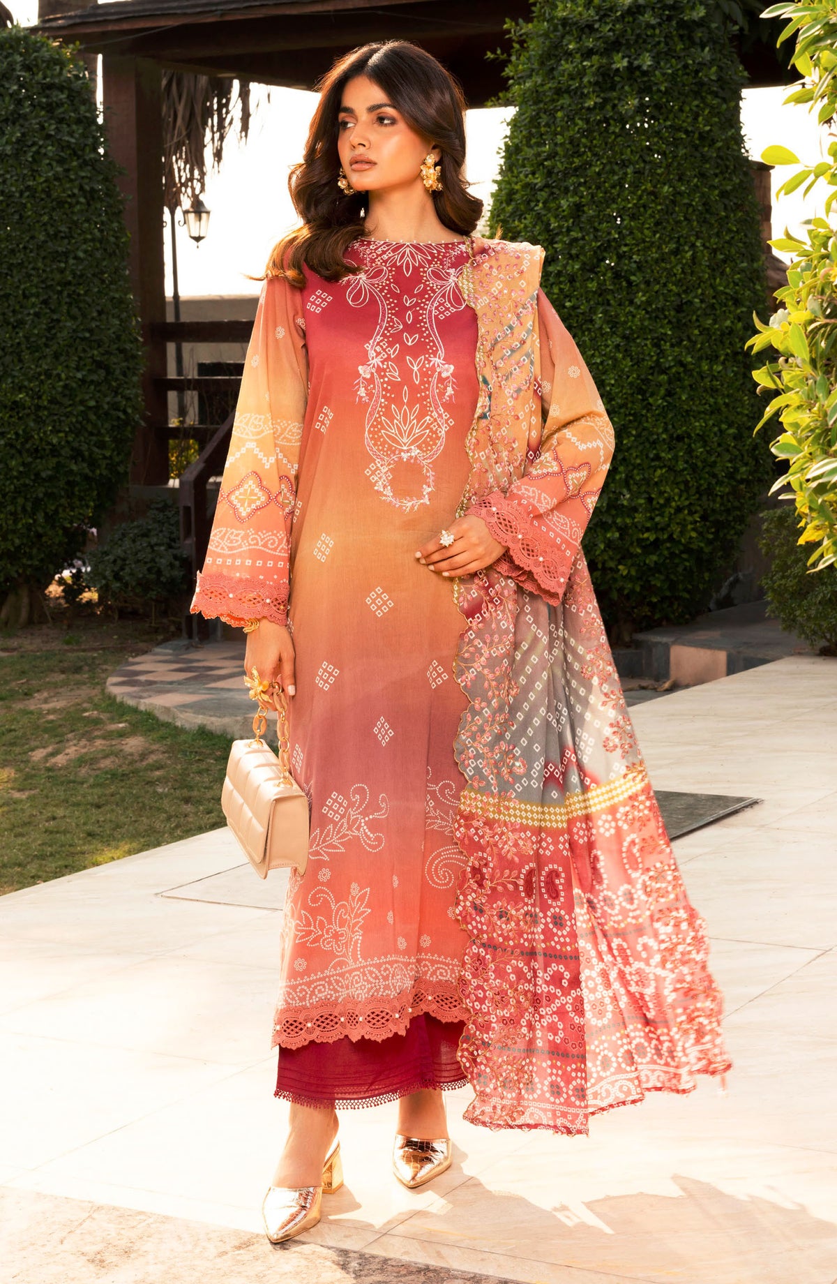 Aafreen Chunnri by Riaz Arts Embroidered Lawn Unstitched 3 Piece Suit - AF-196 - RA25ACL - Orange - Summer Collection