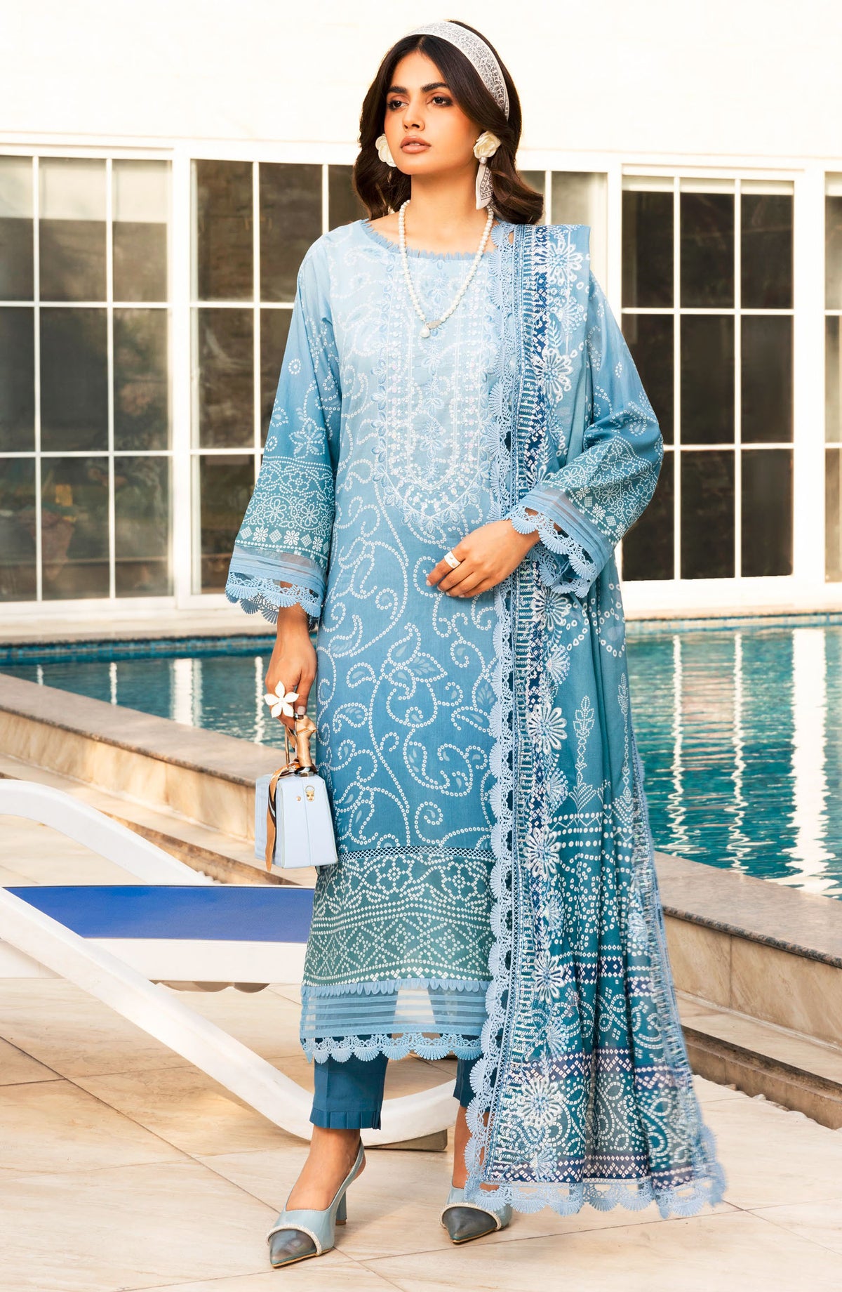 Aafreen Chunnri by Riaz Arts Embroidered Lawn Unstitched 3 Piece Suit - AF-197 - RA25ACL - Blue - Summer Collection